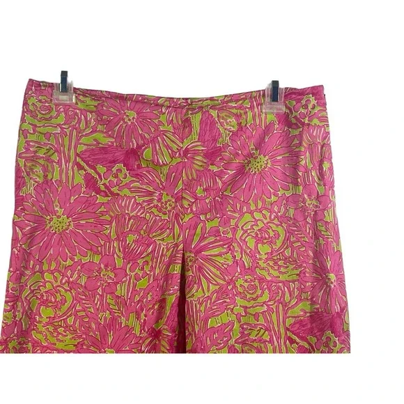 Lilly Pulitzer the seacret garden print green pink wide leg pant sz 4 - Picture 2 of 8